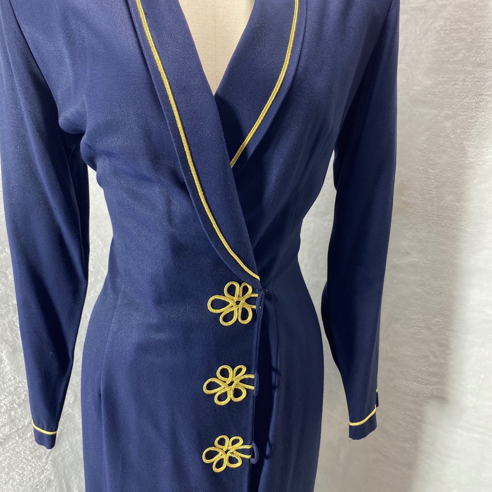 VTG  Stunning John Roberts Navy Blue Gold‎ Trimmed Tuxedo Dress Professional 10 - Picture 3 of 16